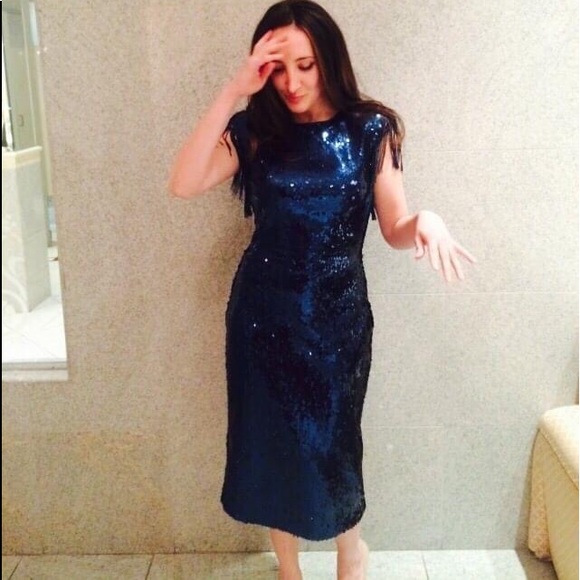 SOLD πVTG Blue Sequin Midi Fringe Open Back Dress M - Picture 4 of 16